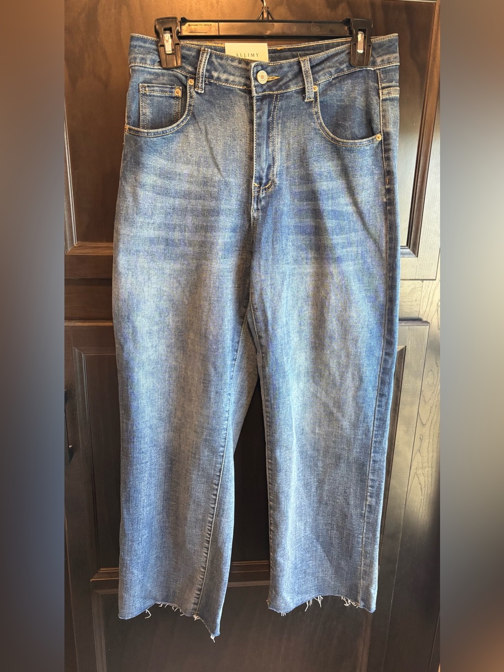 ALLIMY Wide Leg Cropped Jeans Raw Hem High Rise Denim Size 6 NWT